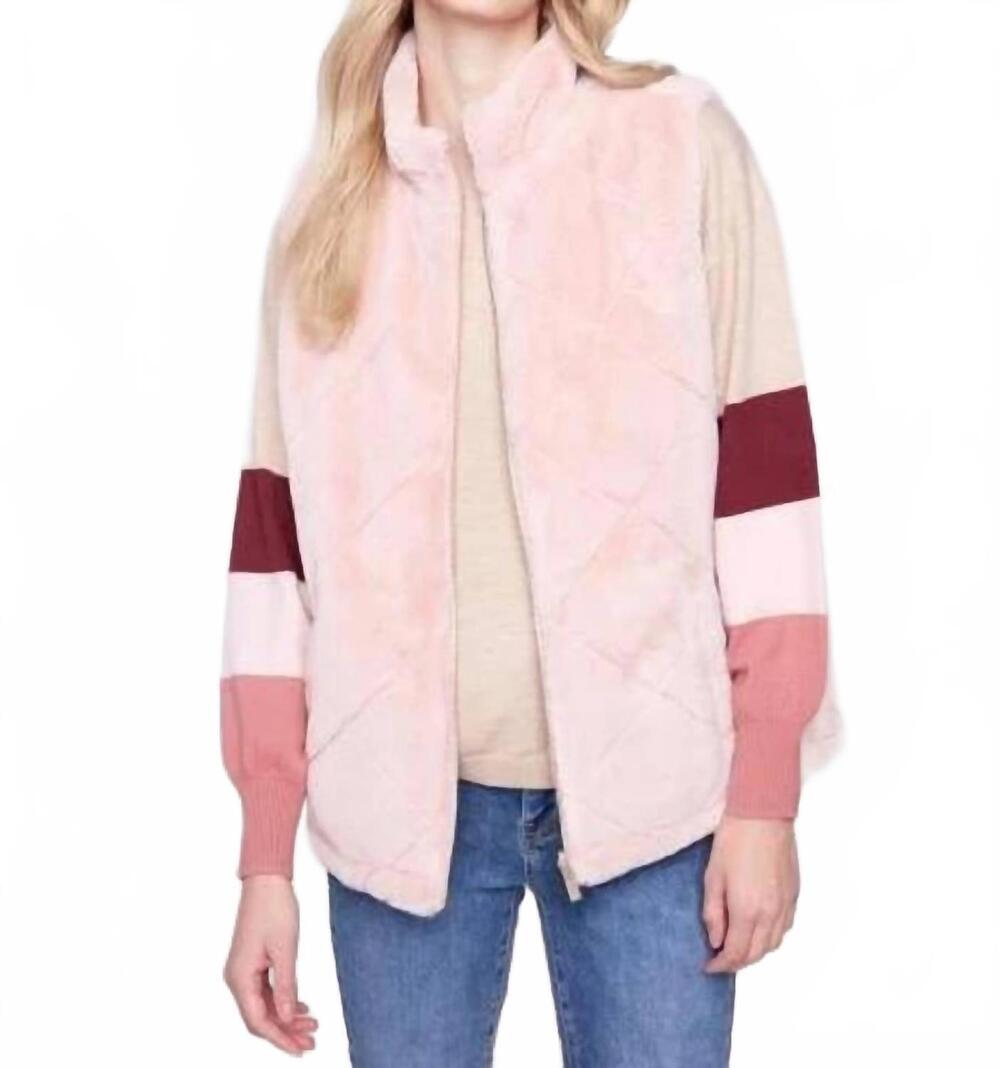 NEW CHARLIE B reversible quilted faux fur vest in ballet